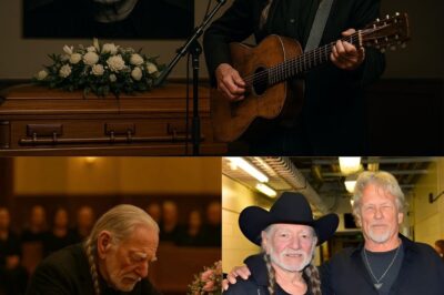 At the funeral of Kris Kristofferson, the chapel was filled with old friends, quiet tears, and the weight of a thousand songs. When Willie Nelson slowly stepped forward—his frame frail, guitar in hand—all eyes turned to him. No one spoke. No one moved. He took his place beside the casket, adjusted Trigger in his lap, and with a voice worn by time and love, began to sing “Mammas Don’t Let Your Babies Grow up to Be Cowboys.”