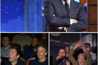 “JIMMY FALLON, SETH MEYERS, JOHN OLIVER, AND JON STEWART SHOW SOLIDARITY WITH STEPHEN COLBERT AFTER CBS CANCELS HIS SHOW” In an unexpected and heartfelt show of support, late-night TV hosts Jimmy Fallon, Seth Meyers, John Oliver, and Jon Stewart made a surprise appearance on The Late Show with Stephen Colbert after CBS’s shocking decision to cancel the program. The group, all veterans of the late-night circuit, gathered to offer their solidarity with Colbert and reflect on the challenges of working in a media landscape that is increasingly unpredictable. “We’re all in this together,” Fallon said as the hosts shared laughter and stories from their own experiences. The show of unity comes at a time when many are questioning CBS’s decision, and it reinforces the importance of collaboration and support among fellow late-night hosts.