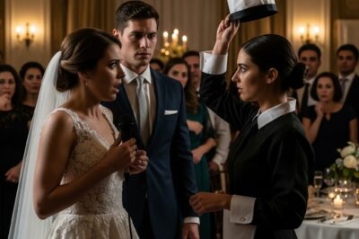 At my ex’s wedding, the bride declared into the microphone, “I saved him from his past life with her.” Guests clapped and raised their glasses—until a waitress approached, removed her uniform hat, and said, “I’m his daughter. There’s something you should know.” The bride’s face changed instantly.