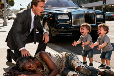 A homeless Black woman collapsed by the roadside, her two-year-old twin children crying in despair — and when a billionaire passed by, he was stunned to see that the two children looked exactly like him…