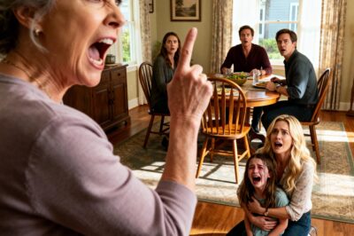 Before dinner, my mother-in-law choked on a fish bone but still screamed at my 7-year-old daughter: “You’re bad luck! You’re not having dinner! Go to bed now!” My husband said nothing. I just smiled and replied, “We’re not eating. Thank you.” My mother-in-law growled, “Stop acting up. You two freeloaders should be grateful.” I didn’t shed a tear. I went upstairs, grabbed a piece of paper, came back down, and said, “All of you need to get out of my house right now before I call the police.” They froze, every face turning white…