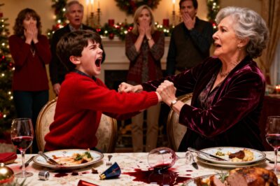 At Christmas dinner, my mother-in-law suddenly snapped at my 5-year-old daughter. Everyone awkwardly kept eating, pretending nothing had happened. I was about to comfort my daughter when my 8-year-old son slowly looked up from his plate, his voice steady and clear: “Grandma… should I show them what you told me to hide?”